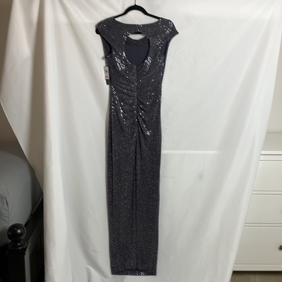X by Xscape Women's Cowlneck Open-Back Sequined Gown Grey Size 4 - Picture 8 of 14